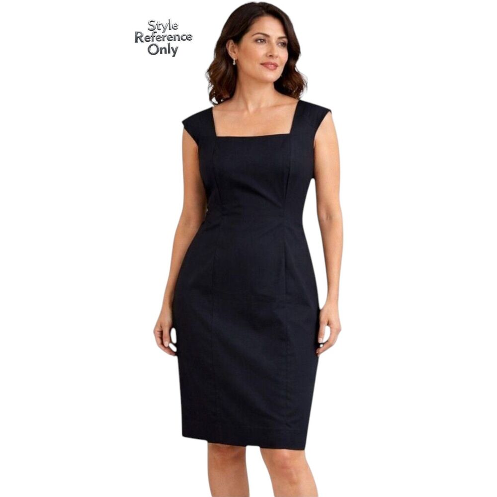 Lafayette 148 Black Cotton Stretch Sheath Dress Size 12 Square Neck Tailored